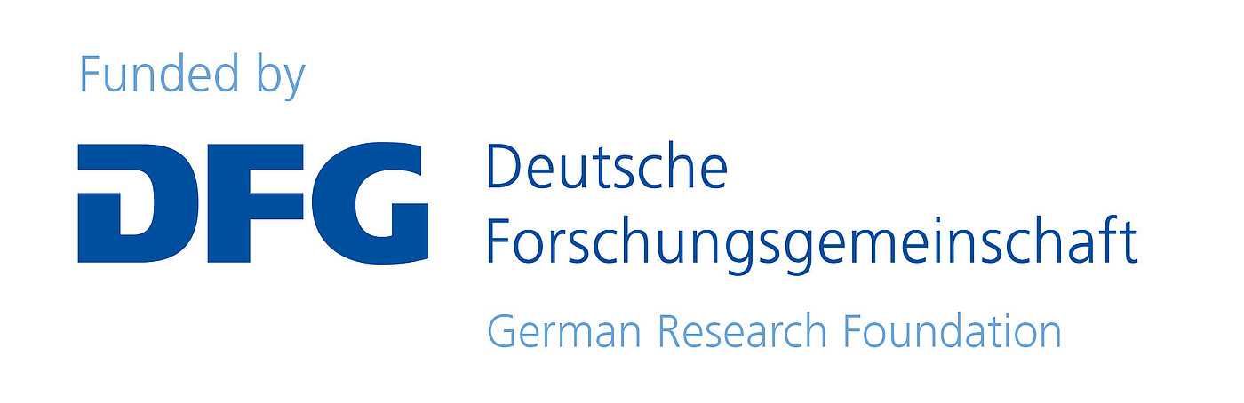 Logo blaue schrift auf weißem Hintergrund mit Schriftzug "Funded by DFG Deutsche Forschungsgemeinschaft"