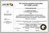Urkunde der Joint Accreditation Committee ISCT-EBMT (JACIE) für die III. Medizinische Klinik der Universitätsmedizin Mannheim und das Institut für Transfusionsmedizin und Immunologie der Medizinischen Fakultät Mannheim der Universität Heidelberg mit Unterschriften und Gültigkeitsdaten