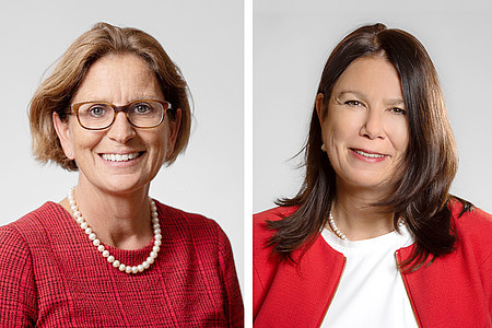 Gezeigt sind zwei Portraitfotos mit den beiden Sprecherinnen des Graduiertenkollegs 2727: Prof. Dr. Martina Muckenthaler und Prof. Dr. Adelheid Cerwenka.