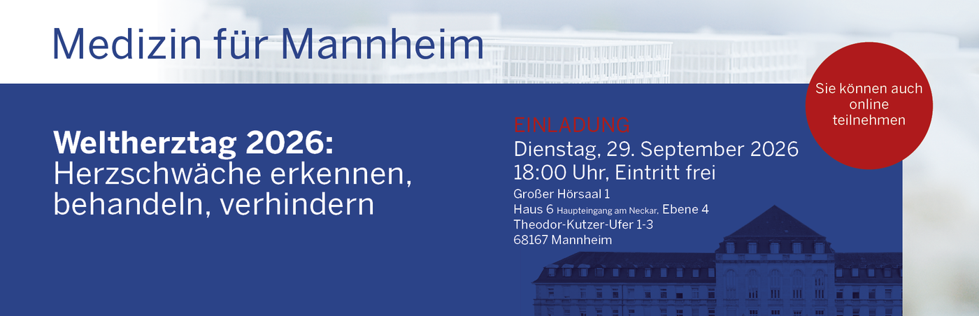Banner mit Text zu Weltherrztag 2026 in Mannheim mit Veranstaltungshinweis und Bild eines Gebäudes im Hintergrund